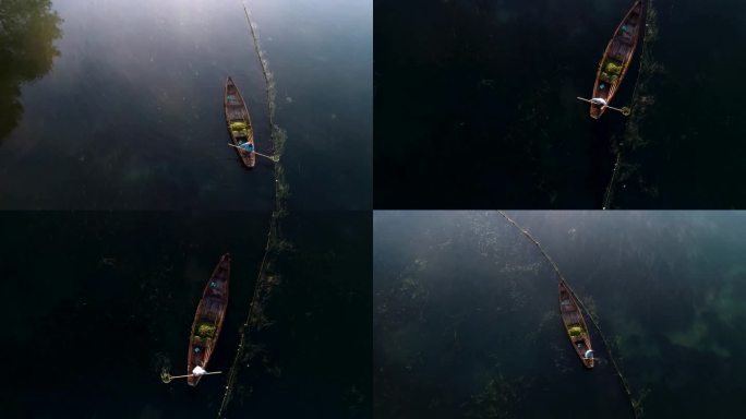4K航拍杭州西湖工作人员清理湖面视频合集