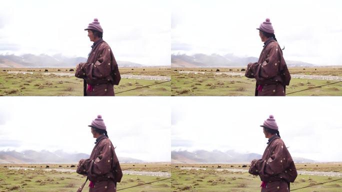 雪山下藏族人民 雪山下牧民 雪山下男子