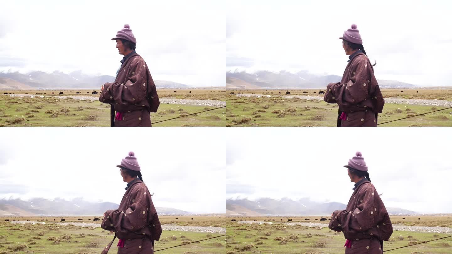 雪山下藏族人民 雪山下牧民 雪山下男子