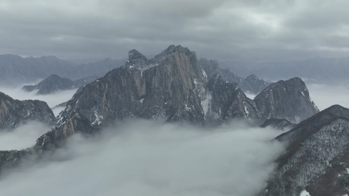 渭南华阴华山航拍4K陕西旅游宣传华山雪景