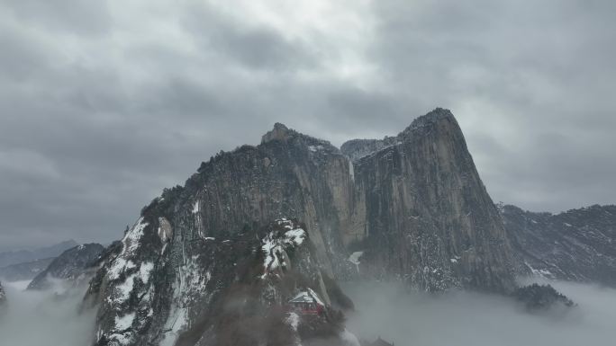 渭南华阴华山航拍4K陕西旅游宣传华山雪景