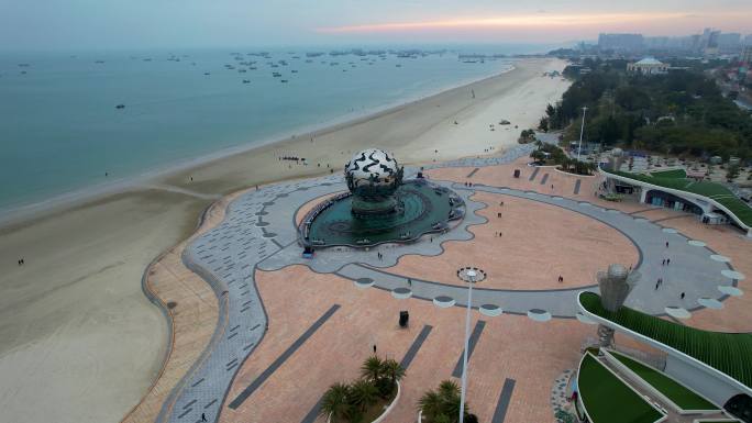 北海银滩景区潮雕滨海风光航拍