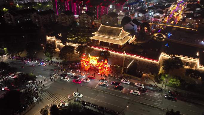 春节古城灯会航拍视频