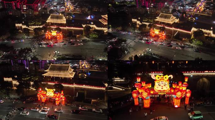 春节古城灯会航拍视频