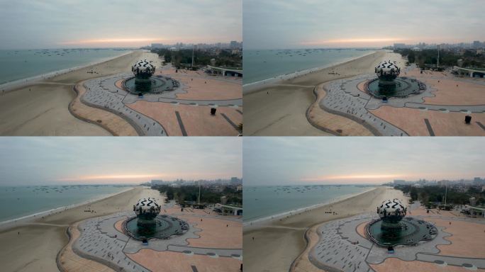 北海银滩景区潮雕滨海风光航拍