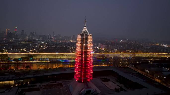 航拍夜幕下的南京大报恩寺景区