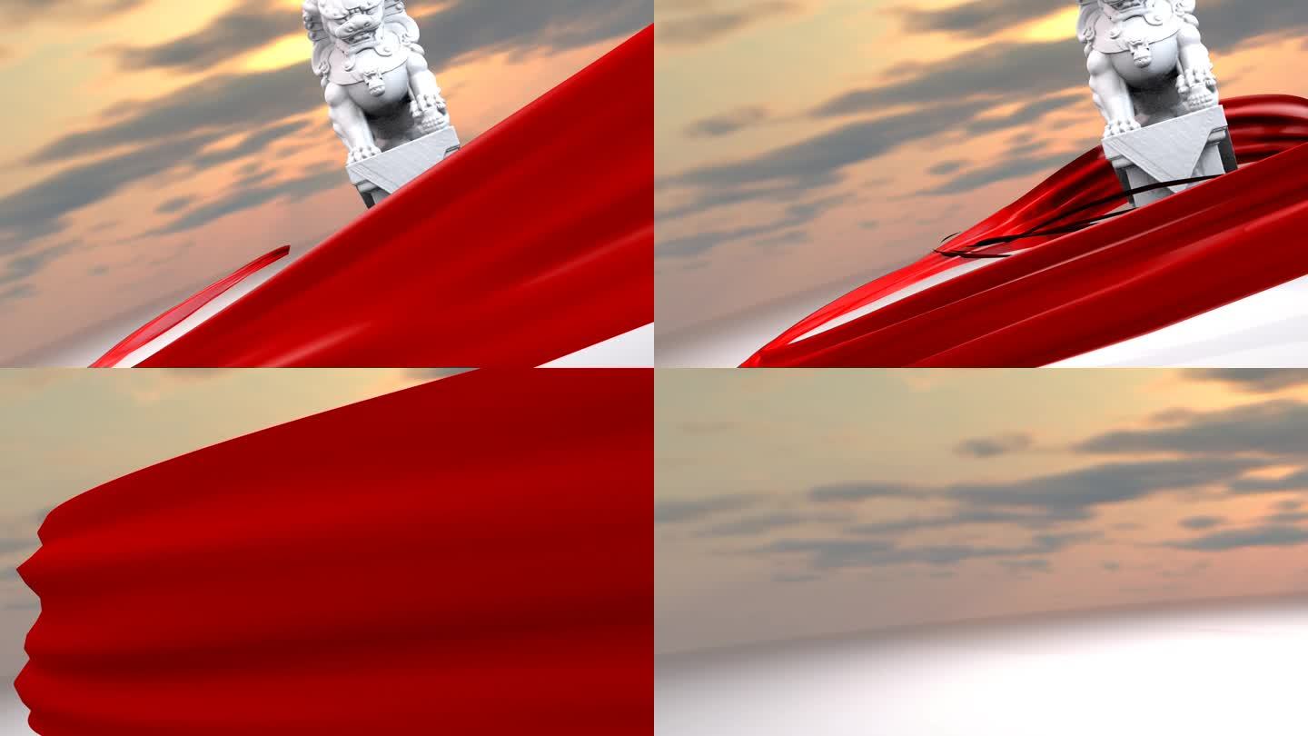 红绸围绕狮子转动画视频素材
