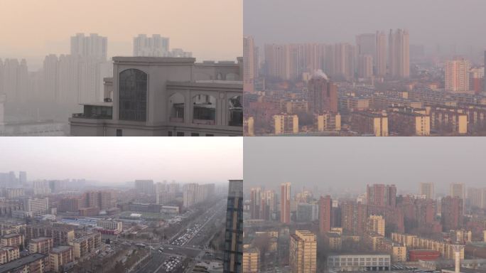 城市雾霾空气污染雾霾太阳逆光城市光影日出
