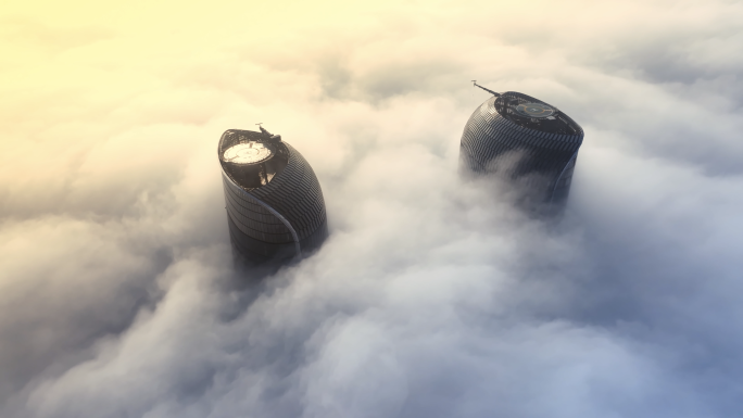 杭州云海日出航拍 城市空镜