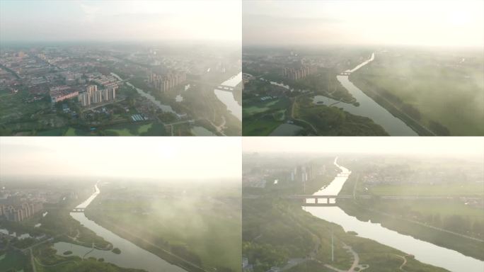 白塔河 航拍 河流 城市 清晨B019