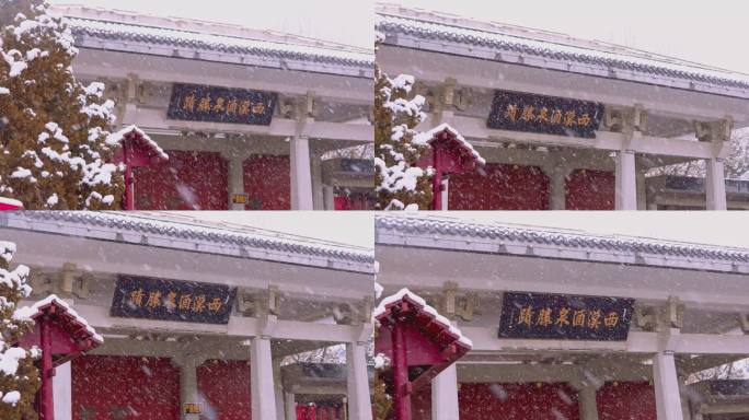 4K冬季下雪古建筑西汉胜迹升格唯美空镜头