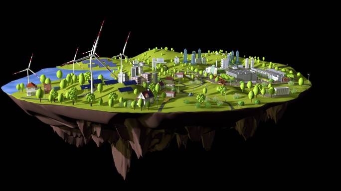 全息绿色能源浮岛动画