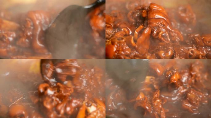 美味的中华美食红烧猪蹄制作慢动作