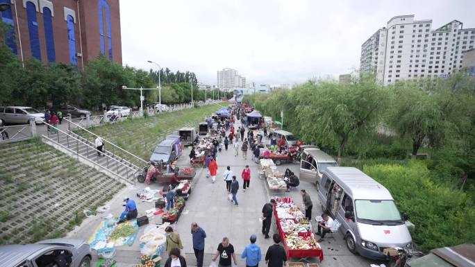 延边早市 水上市场  街道穿行 长镜头