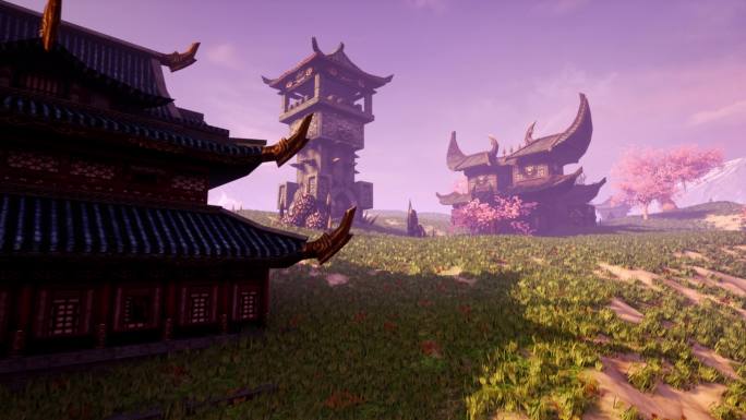 中国风建筑游戏场景村落部落风景动画素材