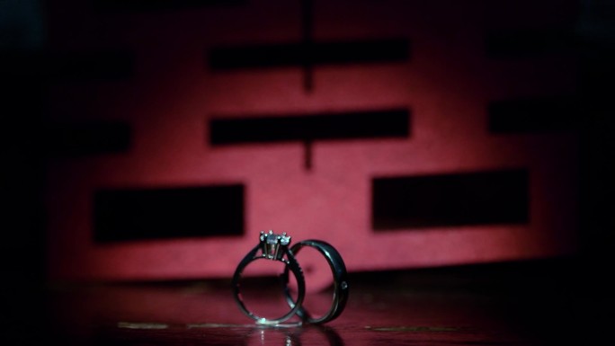 喜字喜庆爱情信物结婚戒指创意空镜头