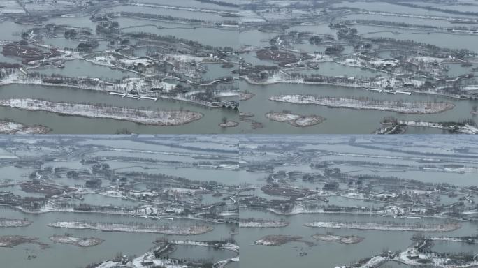 扬州北湖湿地公园雪景原创4K