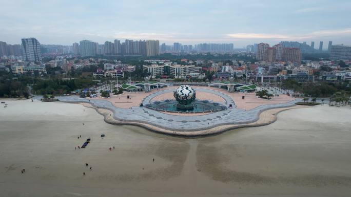 北海银滩景区潮雕滨海风光航拍