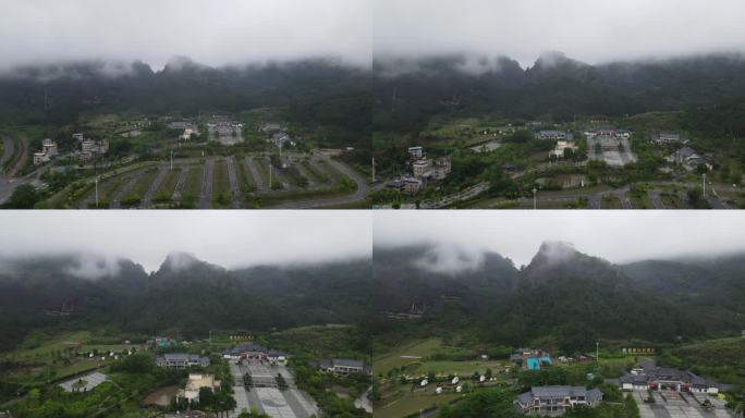 航拍都峤山景区大门停车场