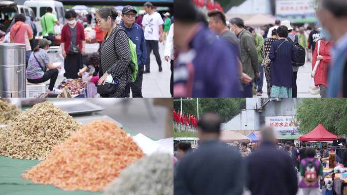 延边早市 水上市场 朝鲜人文 摆摊 人群