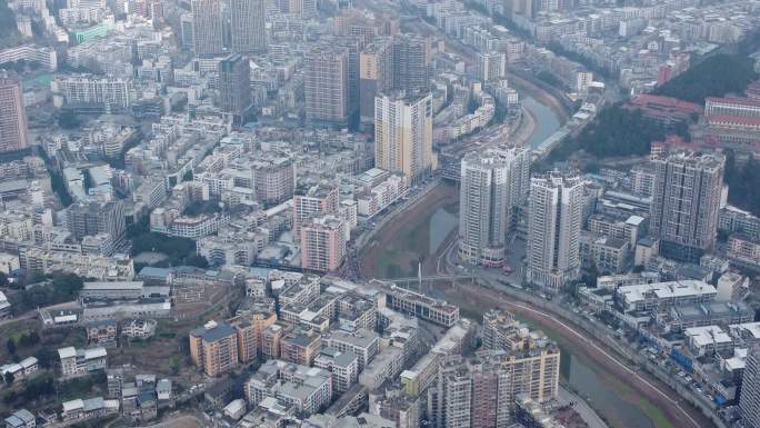 四川省绵阳市盐亭县城市景观航拍