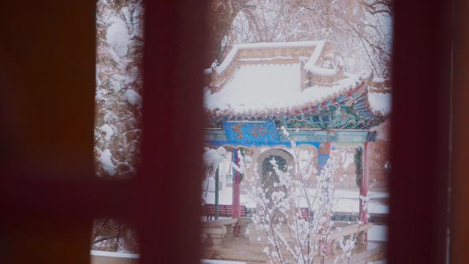 4K冬季下雪酒泉西汉胜迹升格唯美空镜头