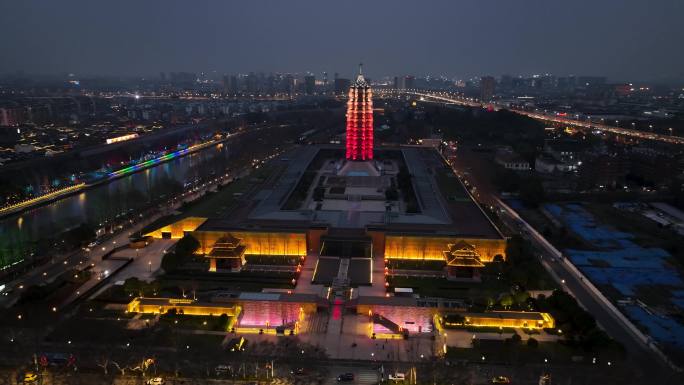 航拍夜幕下的南京大报恩寺景区