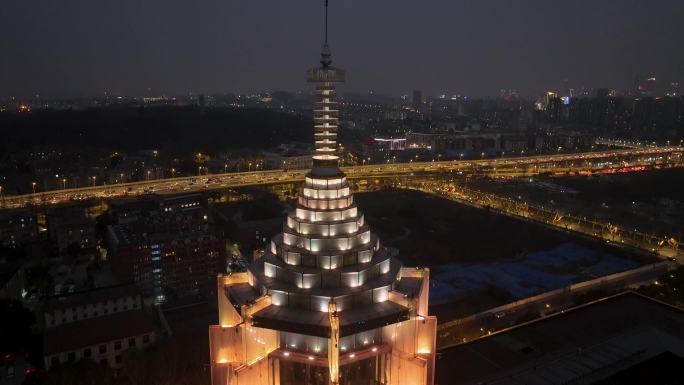 航拍夜幕下的南京大报恩寺景区