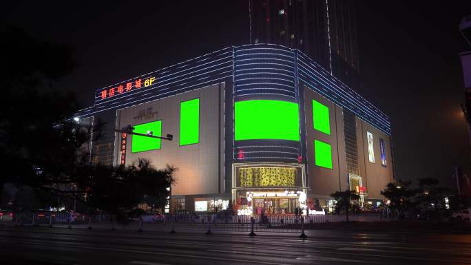 夜间商场户外广告牌LED屏绿幕替换
