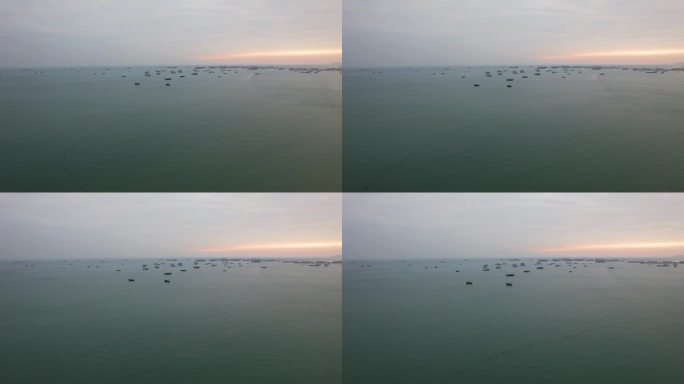 海银滩天下第一滩滨海夕阳日落渔船航拍