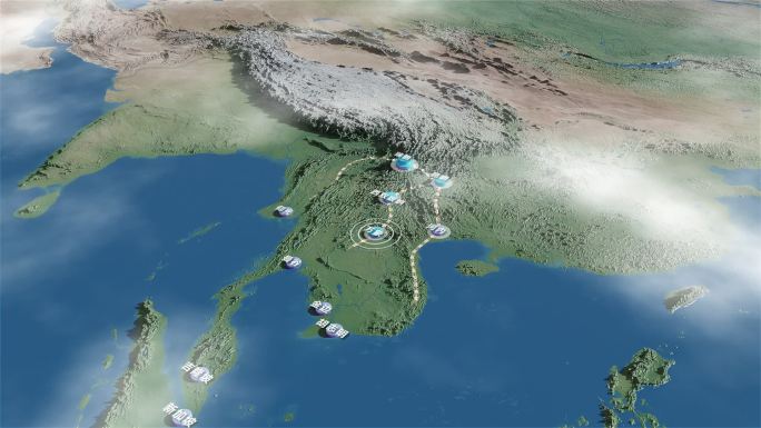 东南亚大瑞铁路3D地图动画