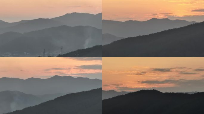 层峦叠嶂的远山夕阳