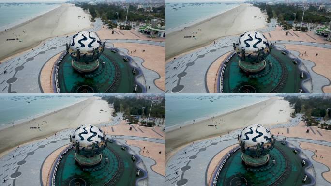 北海银滩景区潮雕滨海风光航拍