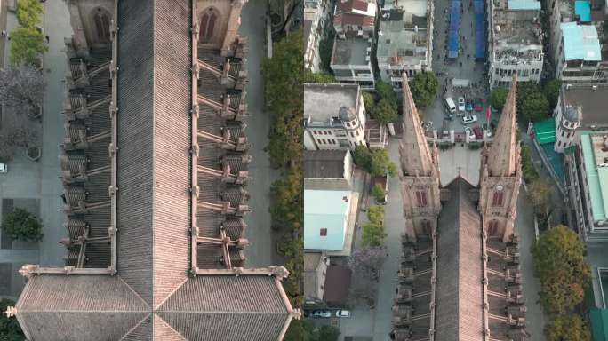 4K60P航拍广州景点石室圣心大教堂竖屏