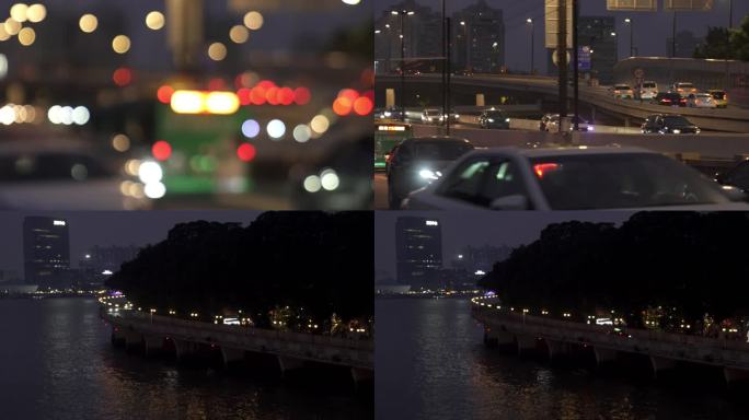 广州荔湾区沙面岛人民桥车水马龙夜景