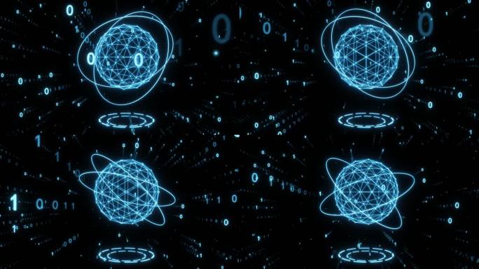 数字粒子科技感线框蓝色虚拟星球