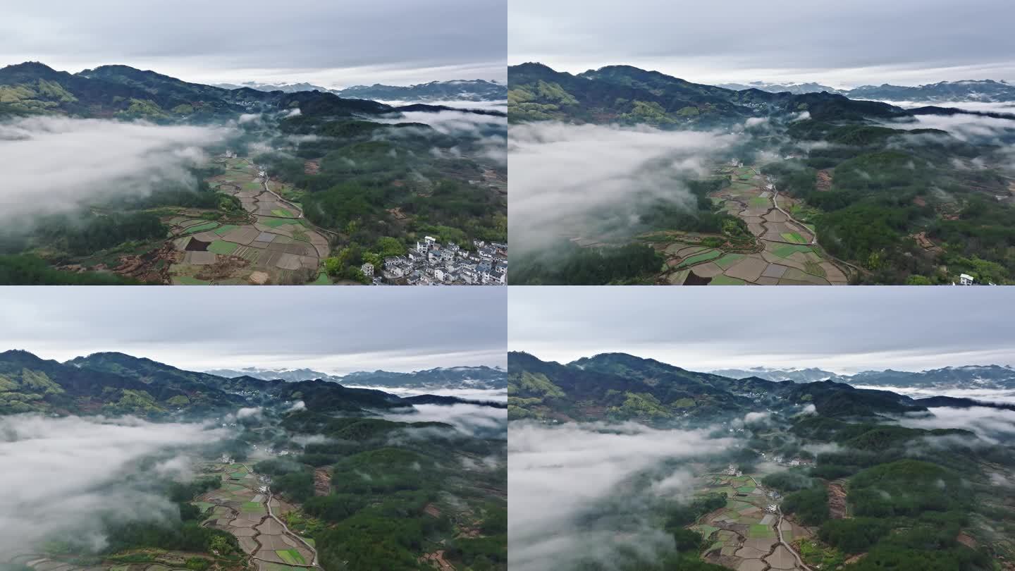 航拍黄山山区雨后云海