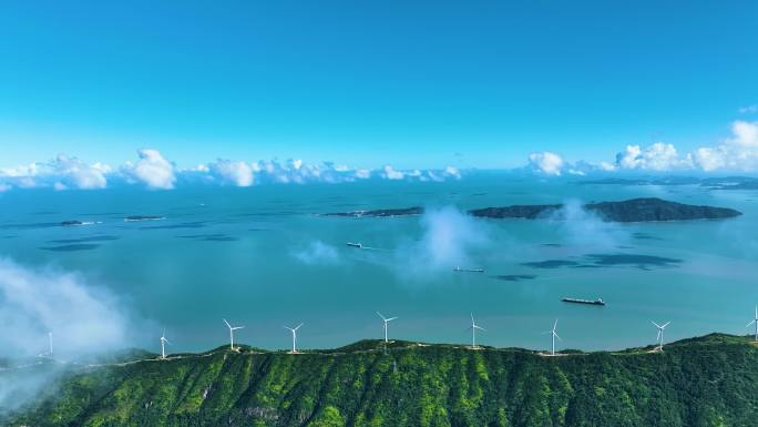 4k海岛 海上清洁能源 云雾 风能