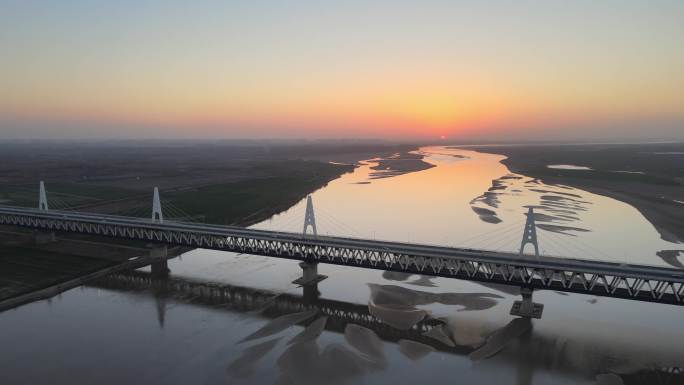 4K航拍河南郑州黄河大桥夕阳日落合集