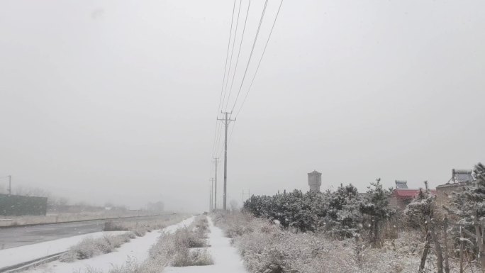 电线 电线杆 电力雪景 无人街道