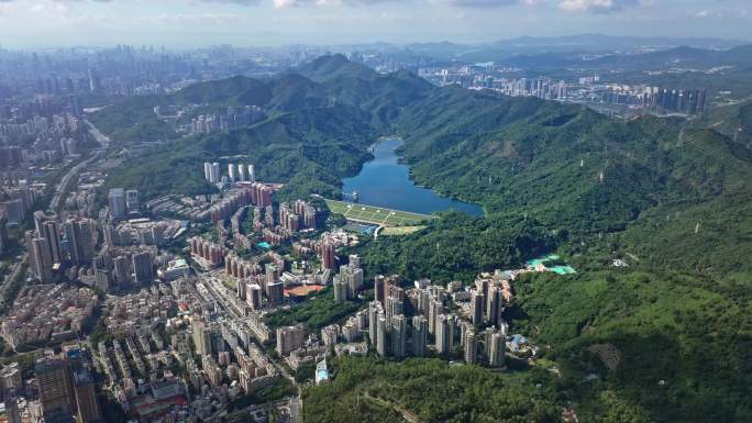 深圳梅林水库 梅林街道 航拍大全景