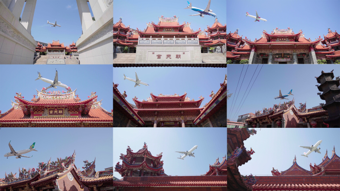 寺庙上空的大飞机古建筑与飞机