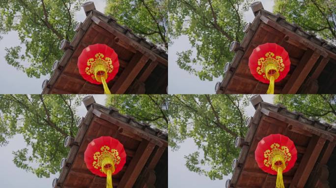 中式屋檐红灯笼