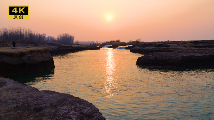 河边落日夕阳  水流