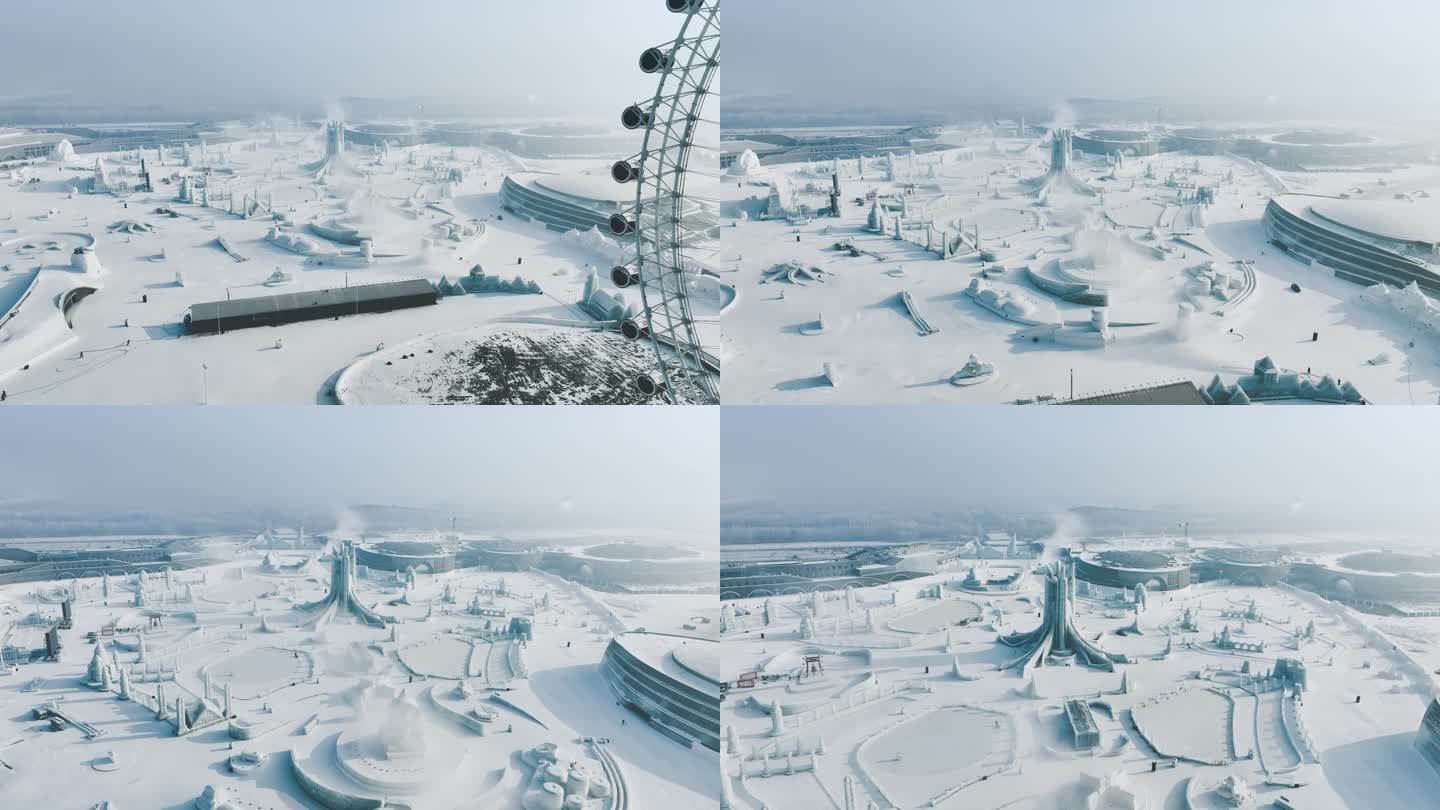 4K60帧哈尔滨冰雪大世界冰雪摩天轮航拍
