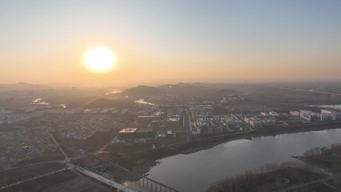 临沂费县航拍城市大景 县城 落日