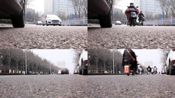 低角度拍摄城市马路