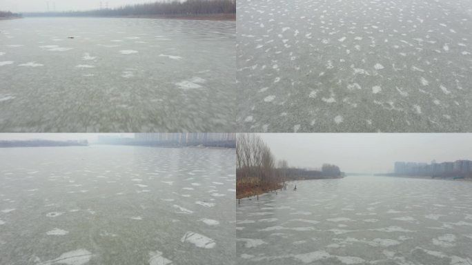 航拍冬天冰封湖面