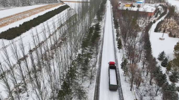 【4k】大雪后行驶在路上的货运卡车