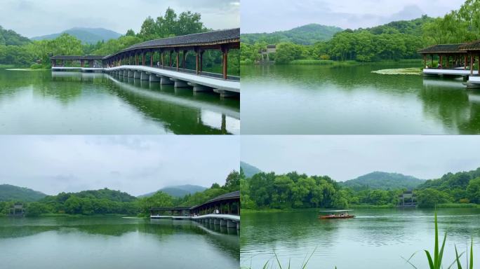 杭州西湖名胜风景浴鹄湾的雨天美景